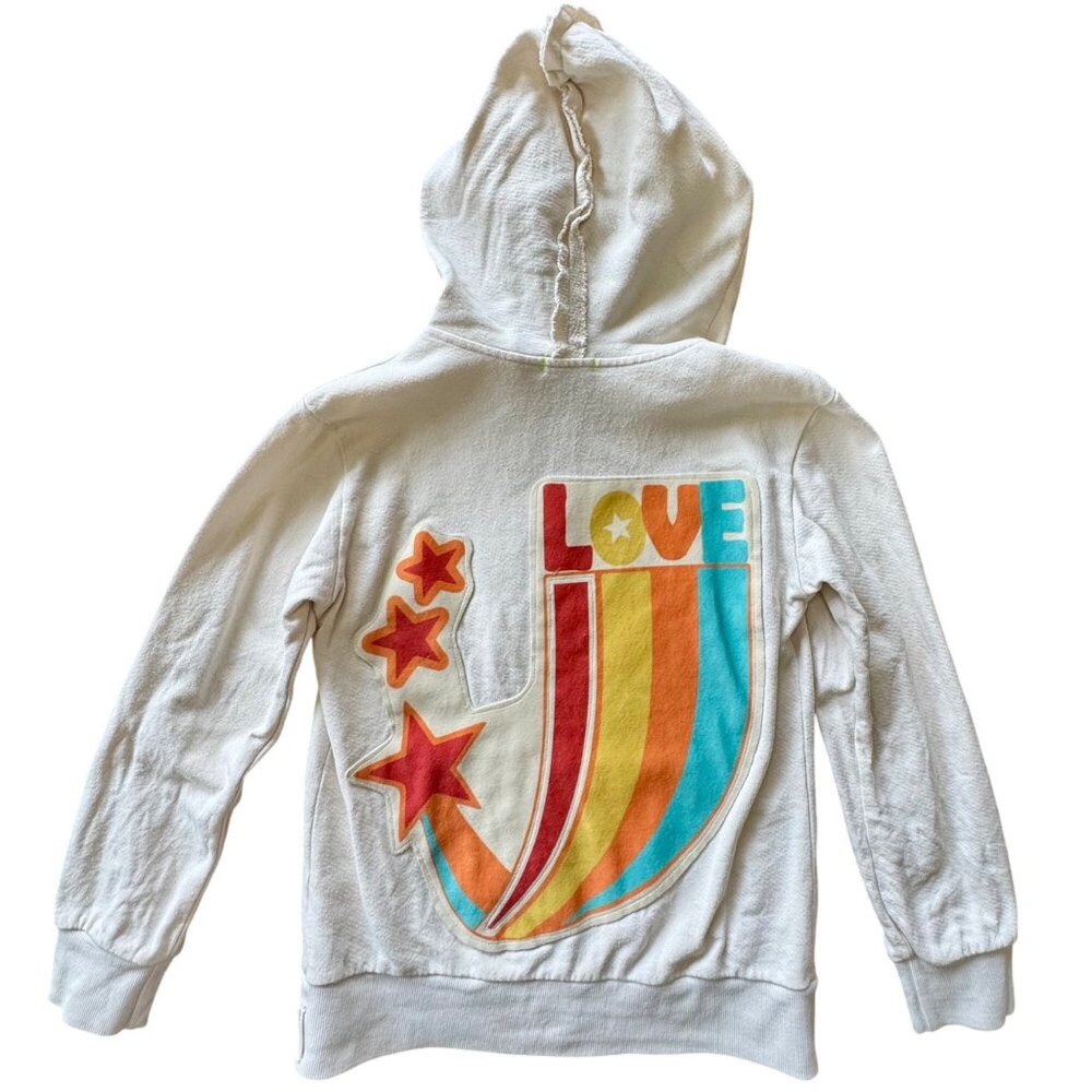 WEE MONSTER Rainbow Love Hoodie Girls 10 Retro Boho Velvet Patch Made In USA